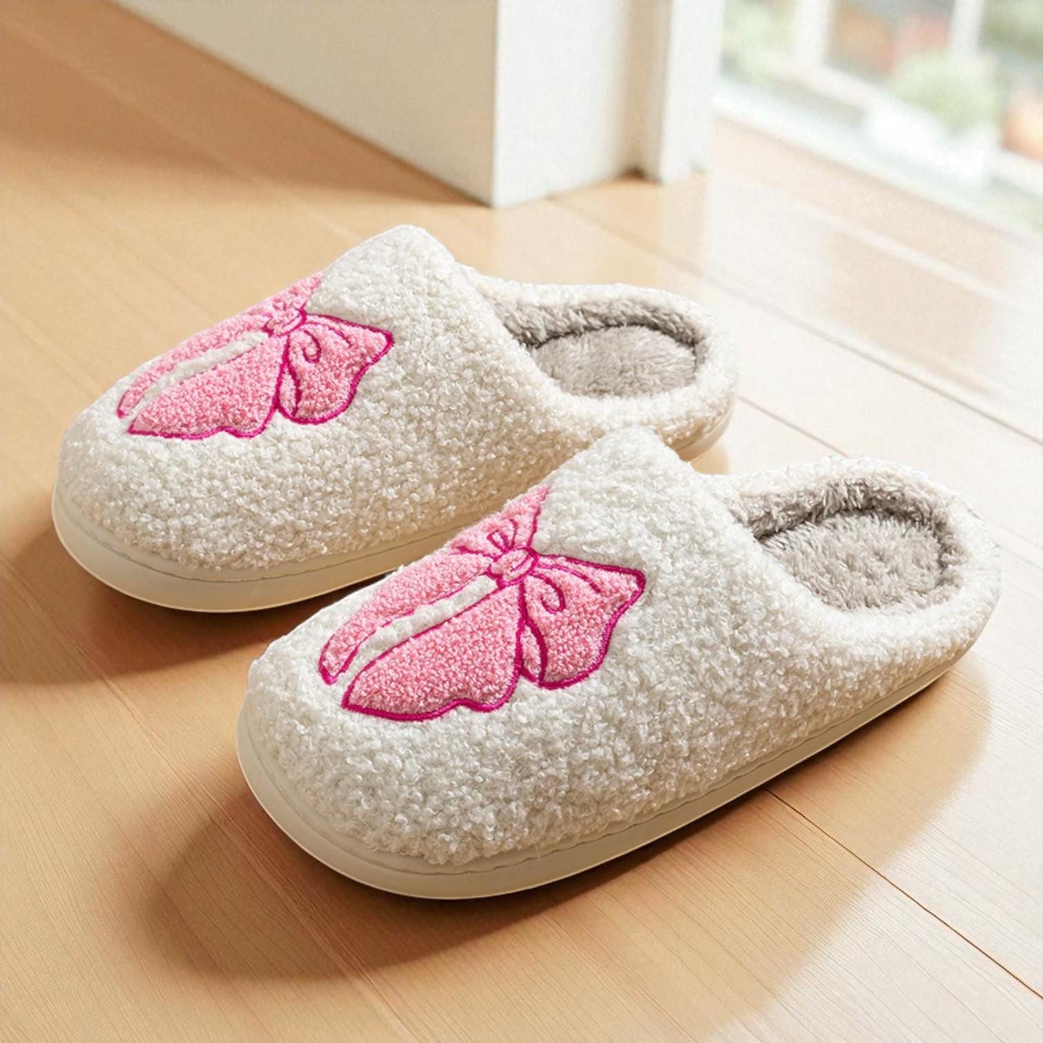 Damen Flauschige Hausschuhe mit hübscher Schleife – Bequeme Indoor-Schuhe